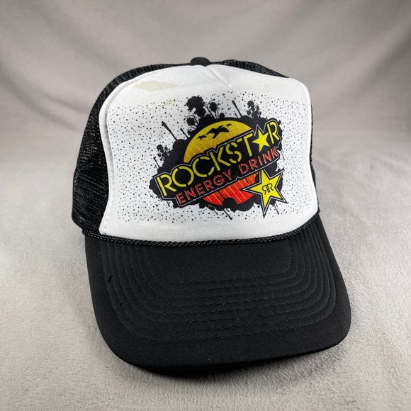 Rockstar Energy Drink Hat Men OS Black Snapback Trucker Cap Nissun Mesh Back - Picture 1 of 11